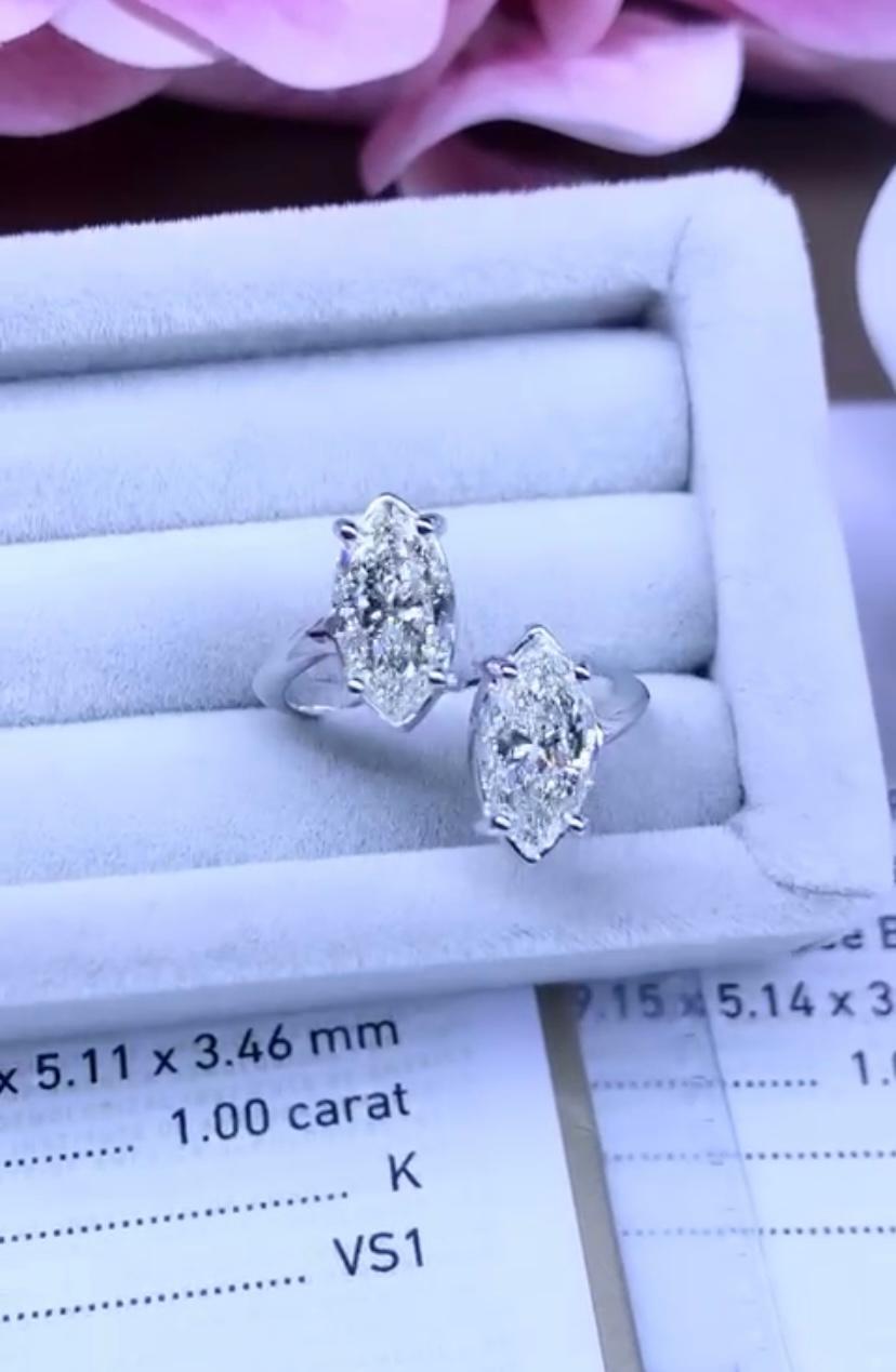 Taglio marquise Diamanti da 2 carati certificati GIA  Anello in oro 18k in vendita