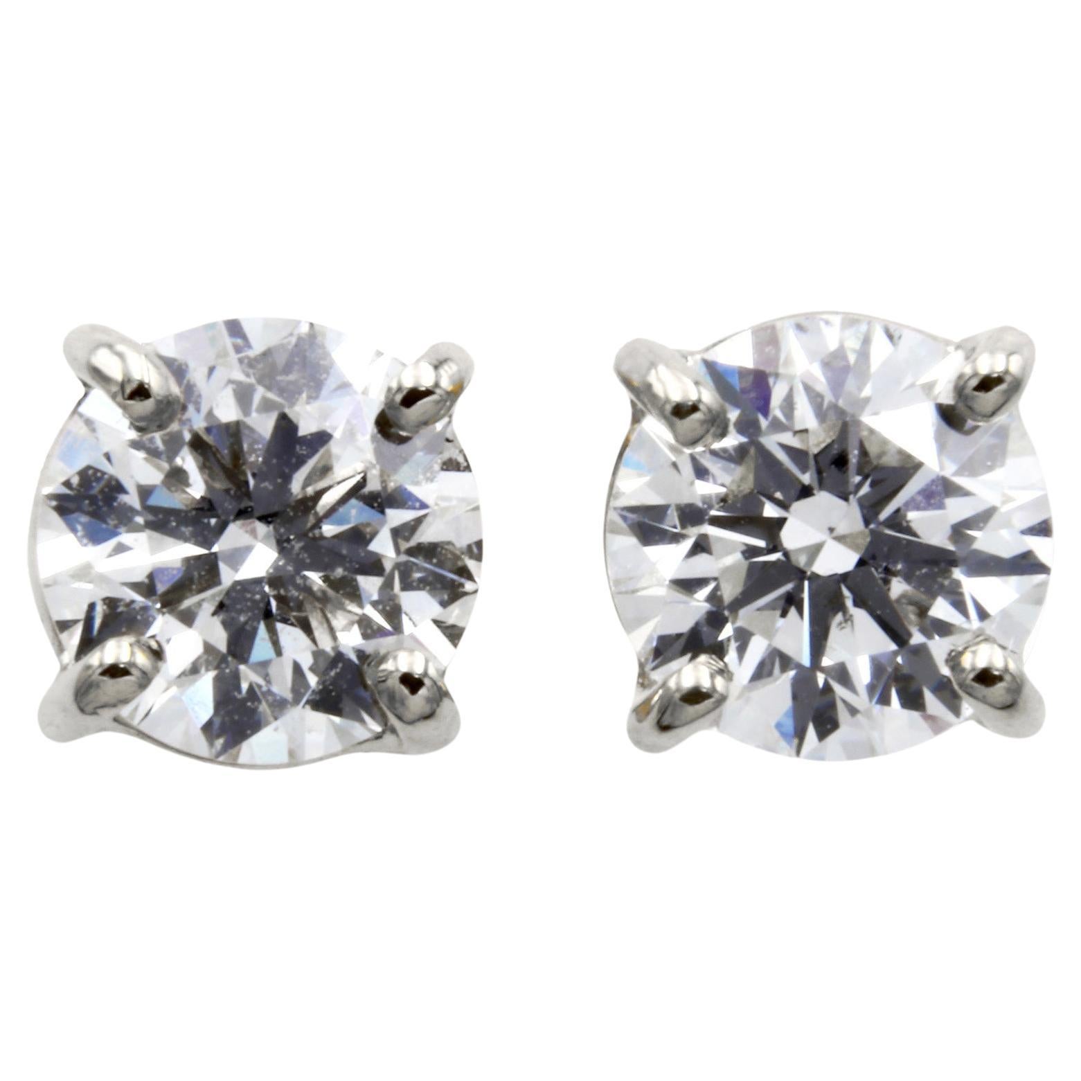 GIA Certified 2 Carat E-F Color VS Round Cut Diamond 18K Gold Studs Earrings