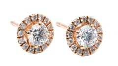 GIA Certified 2 Carat E-F Color VS Round Cut Diamond Halo Studs Earrings