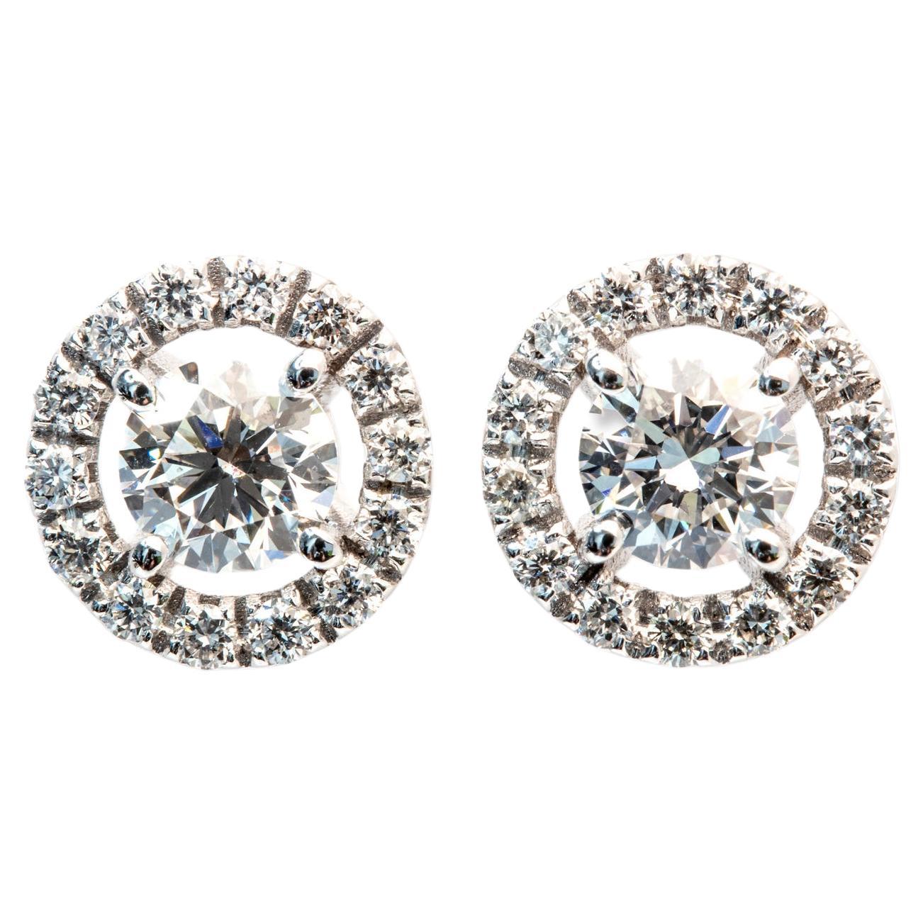 GIA Certified 2 Carat E-F Color VS Round Cut Diamond Halo Studs Earrings For Sale