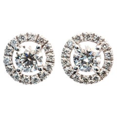 GIA Certified 2 Carat E-F Color VS Round Cut Diamond Halo Studs Earrings