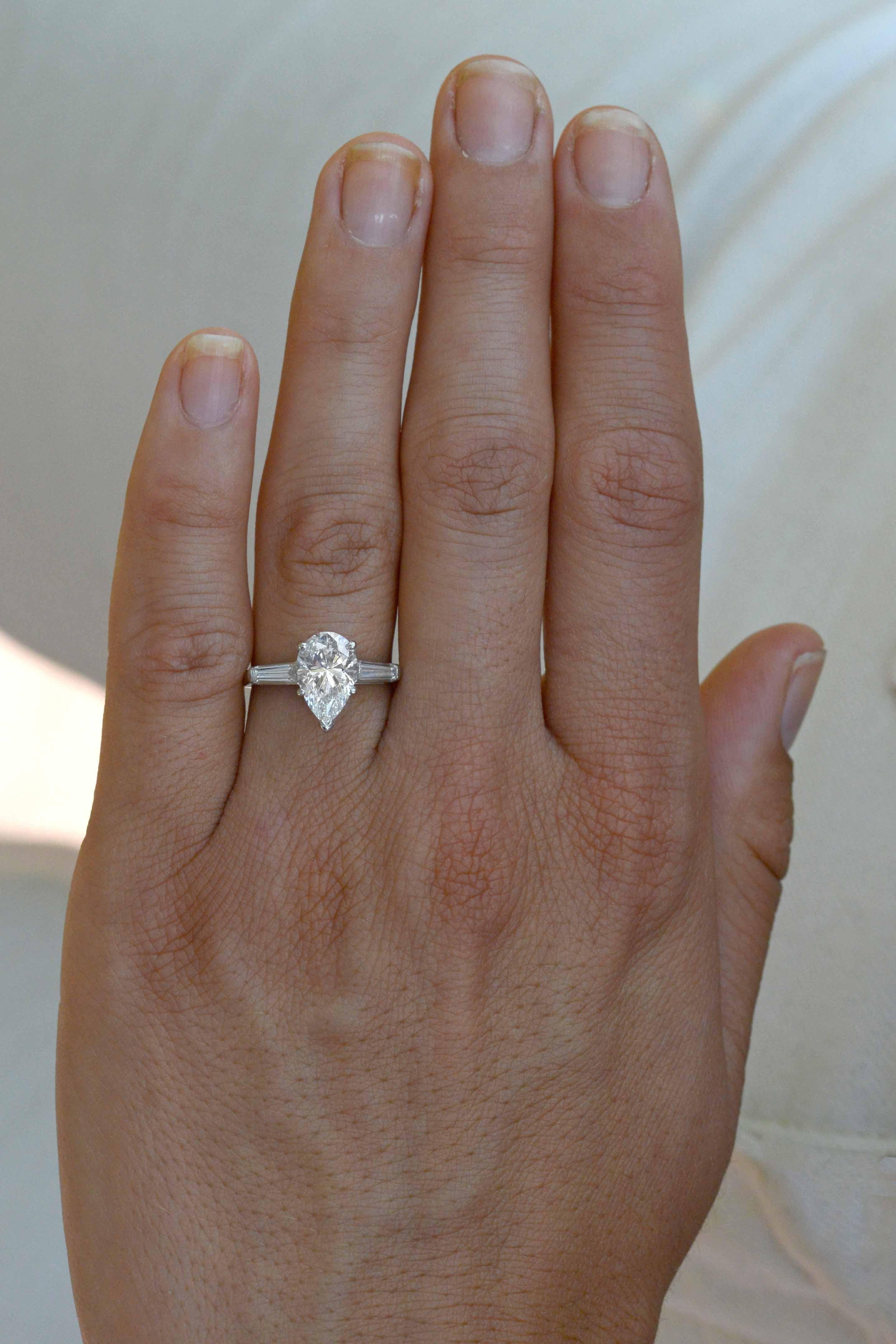 Art Deco GIA Certified 2 Carat E VS1 Pear Cut Diamond Solitaire Engagement Ring For Sale