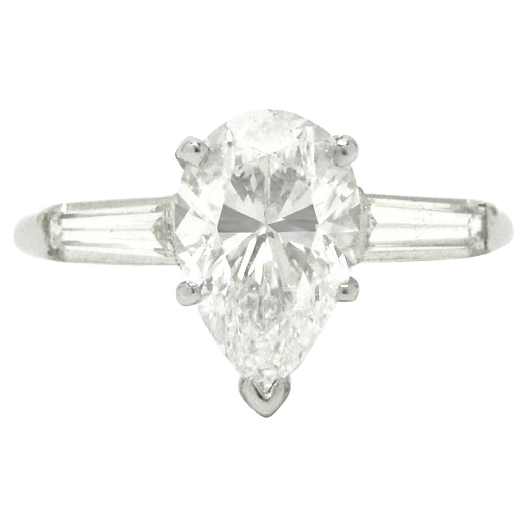 GIA Certified 2 Carat E VS1 Pear Cut Diamond Solitaire Engagement Ring For Sale