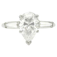 GIA Certified 2 Carat E VS1 Pear Cut Diamond Solitaire Engagement Ring