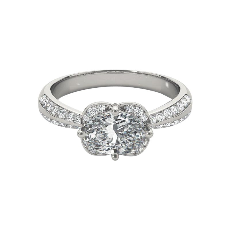 GIA zertifiziert 2 Karat Ost-West Oval Halo Double Pave Diamantring
