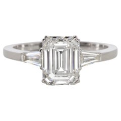 GIA Certified 2 Carat Emerald Cut Diamond 18K White Gold Ring
