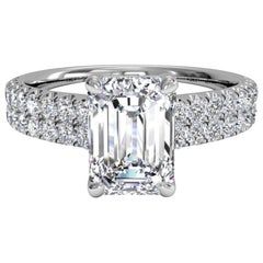 GIA Certified 2 Carat Emerald Cut Diamond Double Pave Ring Flawless E Color
