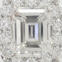 GIA Certified 2 Carat Emerald Cut Diamond Halo Three-Stone Ring by Henri Daussi