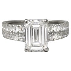 GIA Certified 2 Carat Emerald Cut Diamond Pave Ring VVS1 Clarity D Color