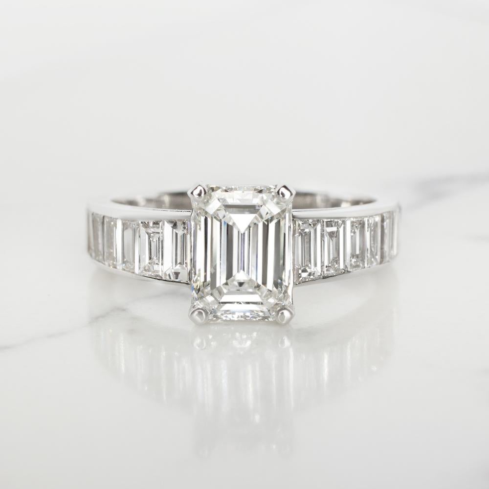 GIA Certified 2 Carat Emerald Cut Diamond Platinum Ring 
