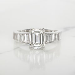 GIA Certified 2 Carat Emerald Cut Diamond Platinum Ring