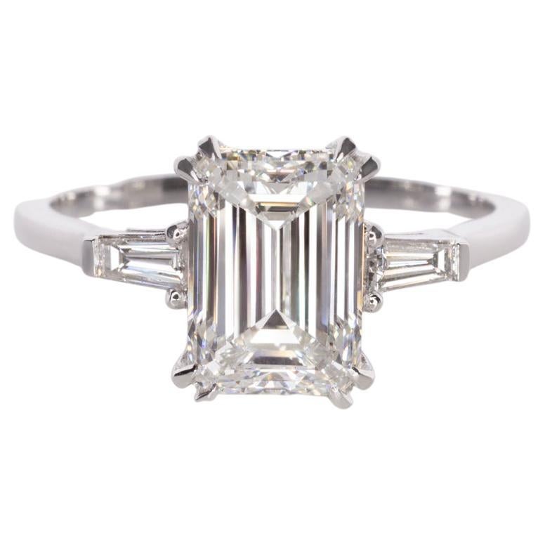 GIA Certified 2 Carat Emerald Cut Diamond Platinum Ring 