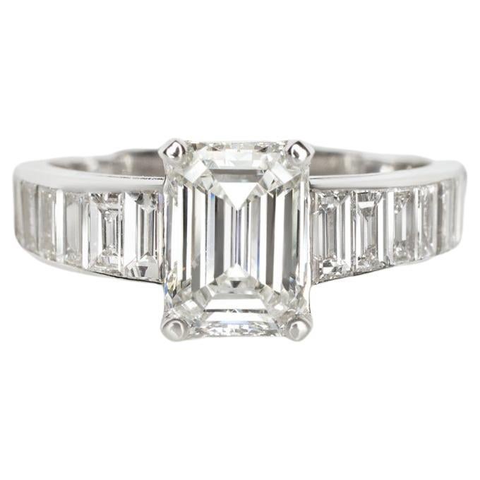 GIA Certified 2 Carat Emerald Cut Diamond Platinum Ring