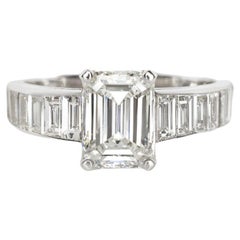 GIA Certified 2 Carat Emerald Cut Diamond Platinum Ring