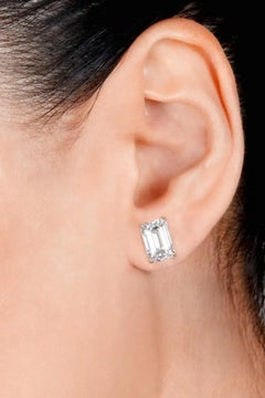 GIA Certified 2 Carat Emerald Cut Diamond Platinum Studs VVS EF Color