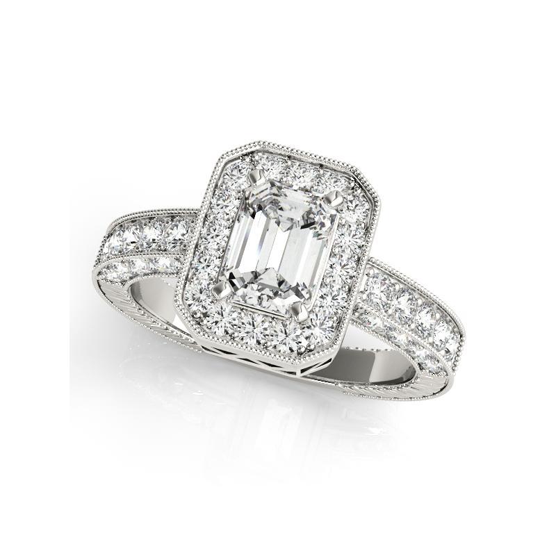 Taglio smeraldo GIA Certified 2 Carat Emerald Halo Openwork Diamond Ring in vendita