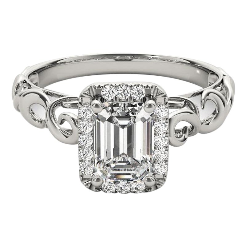 GIA Certified 2 Carat Emerald Halo Ribbon Cathedral Platinum Diamond Ring