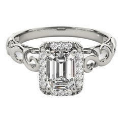 GIA Certified 2 Carat Emerald Halo Ribbon Cathedral Platinum Diamond Ring
