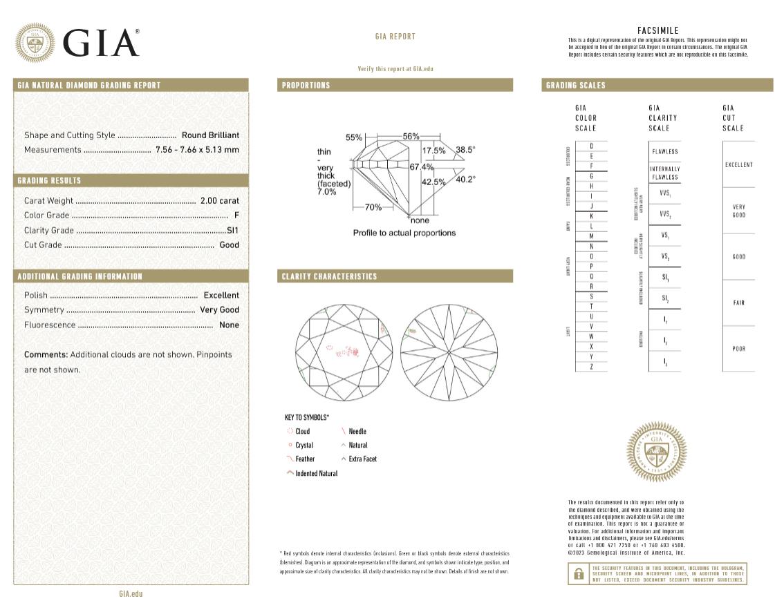 Verlobungsring mit GIA-zertifiziertem 2.23 Karat Platin-Diamant im runden Brillantschliff im Angebot 1