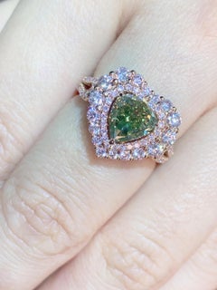 GIA Certified 2 Carat Fancy Brown Greenish Yellow Pink Gold Diamond Heart Ring