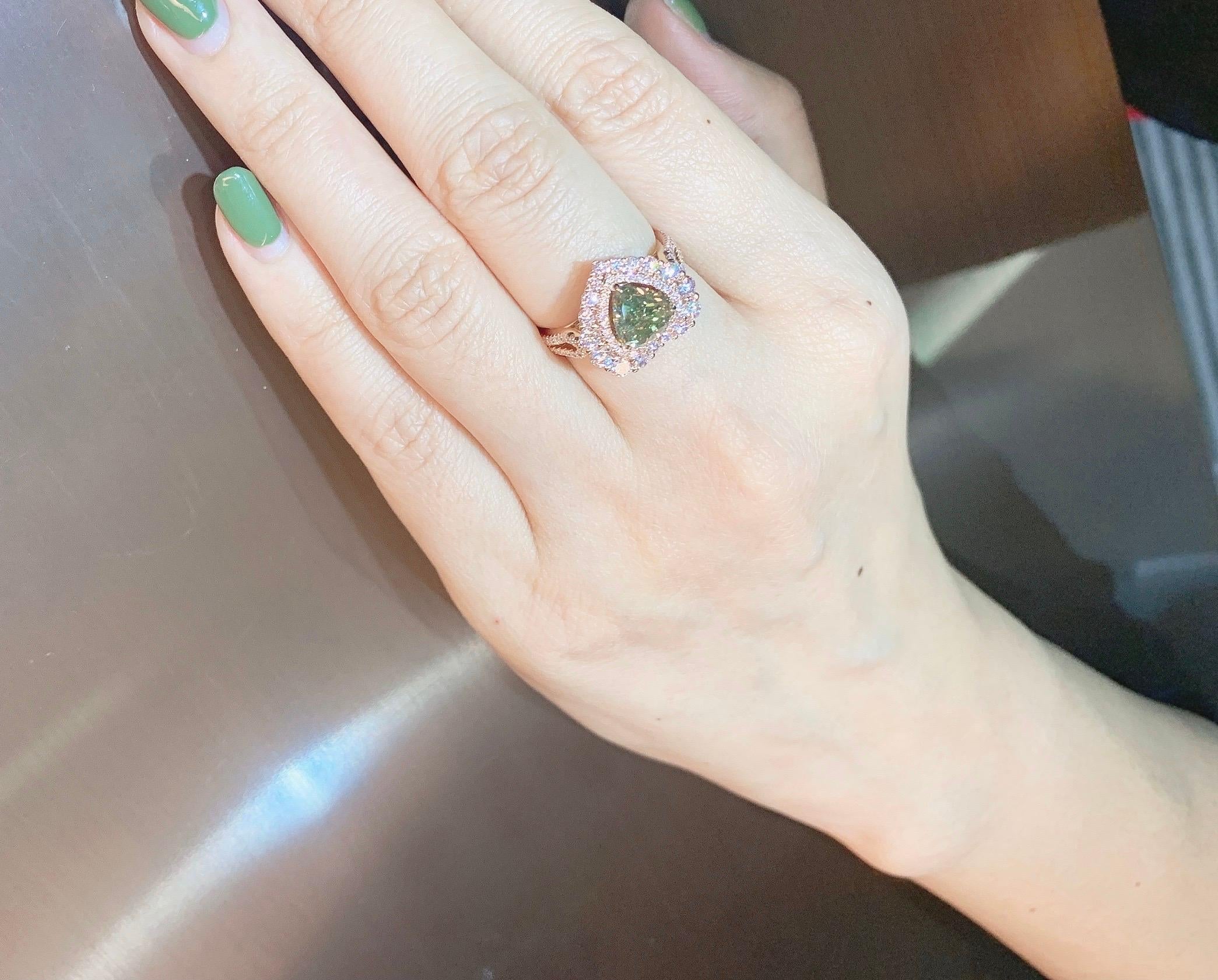 Women's GIA Certified 2 Carat Fancy Brown Greenish Yellow Pink Gold Diamond Heart Ring For Sale