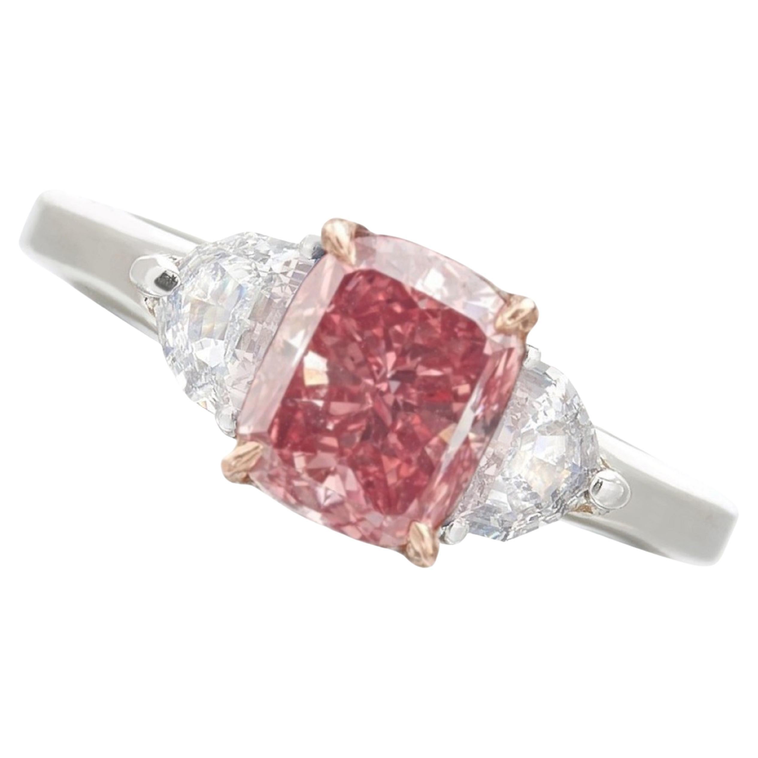 GIA Certified 2 Carat Fancy Orangy Pink Diamond Ring