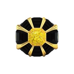 GIA Certified 2 Carat Fancy Yellow Diamond and Onyx Ring