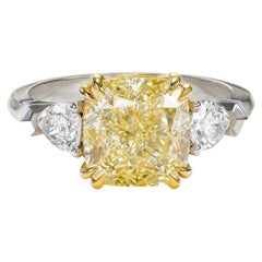 GIA Certified 2 Carat Fancy Light Yellow Diamond Engagement Solitaire Ring