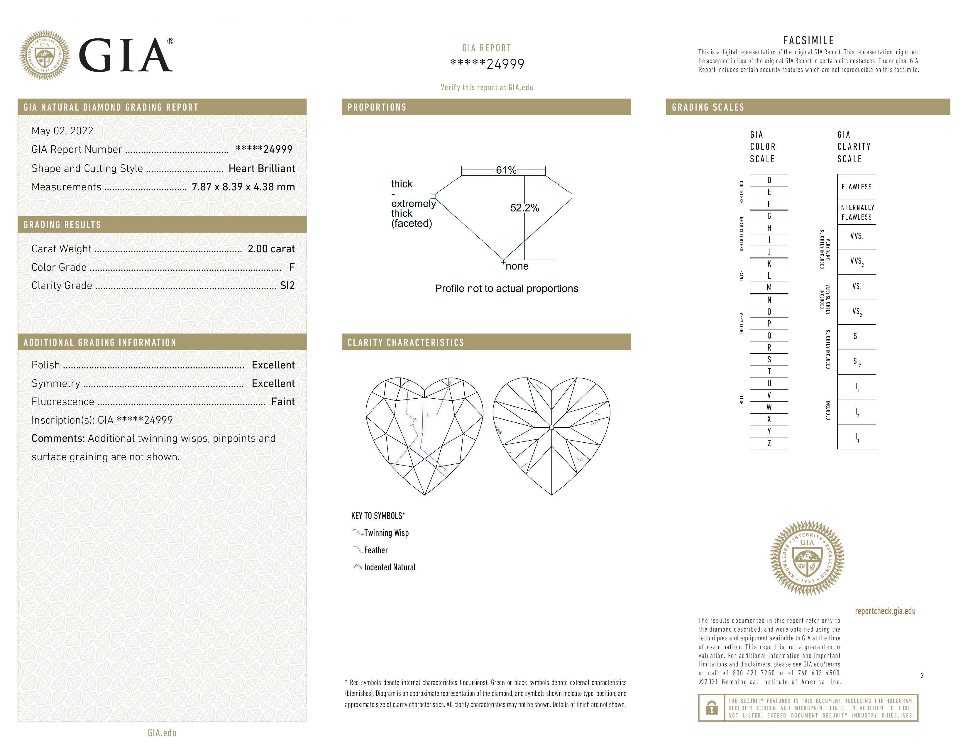 GIA-zertifizierte 2 Karat herzförmige Diamant-Anhänger-Halskette 18 Karat Weißgold (Herzschliff)