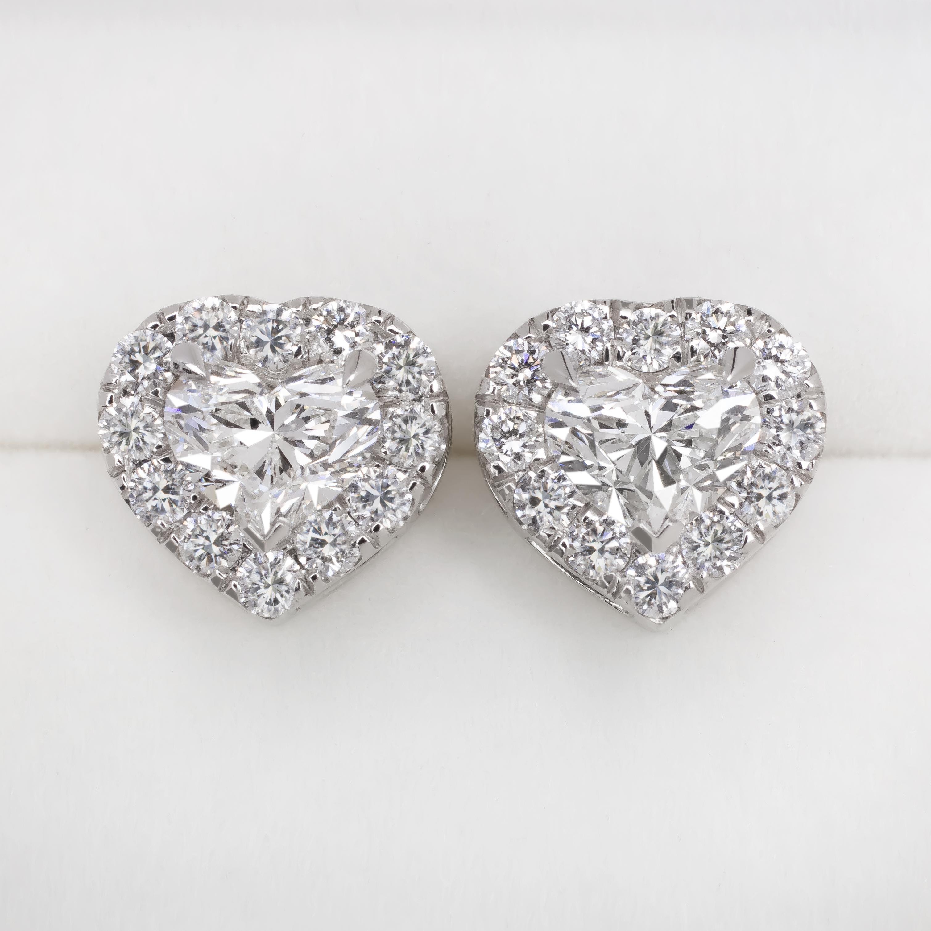Heart Cut GIA Certified 2 Carat Heart Shape Diamond Stud D/E Color VVS1 Clarity For Sale