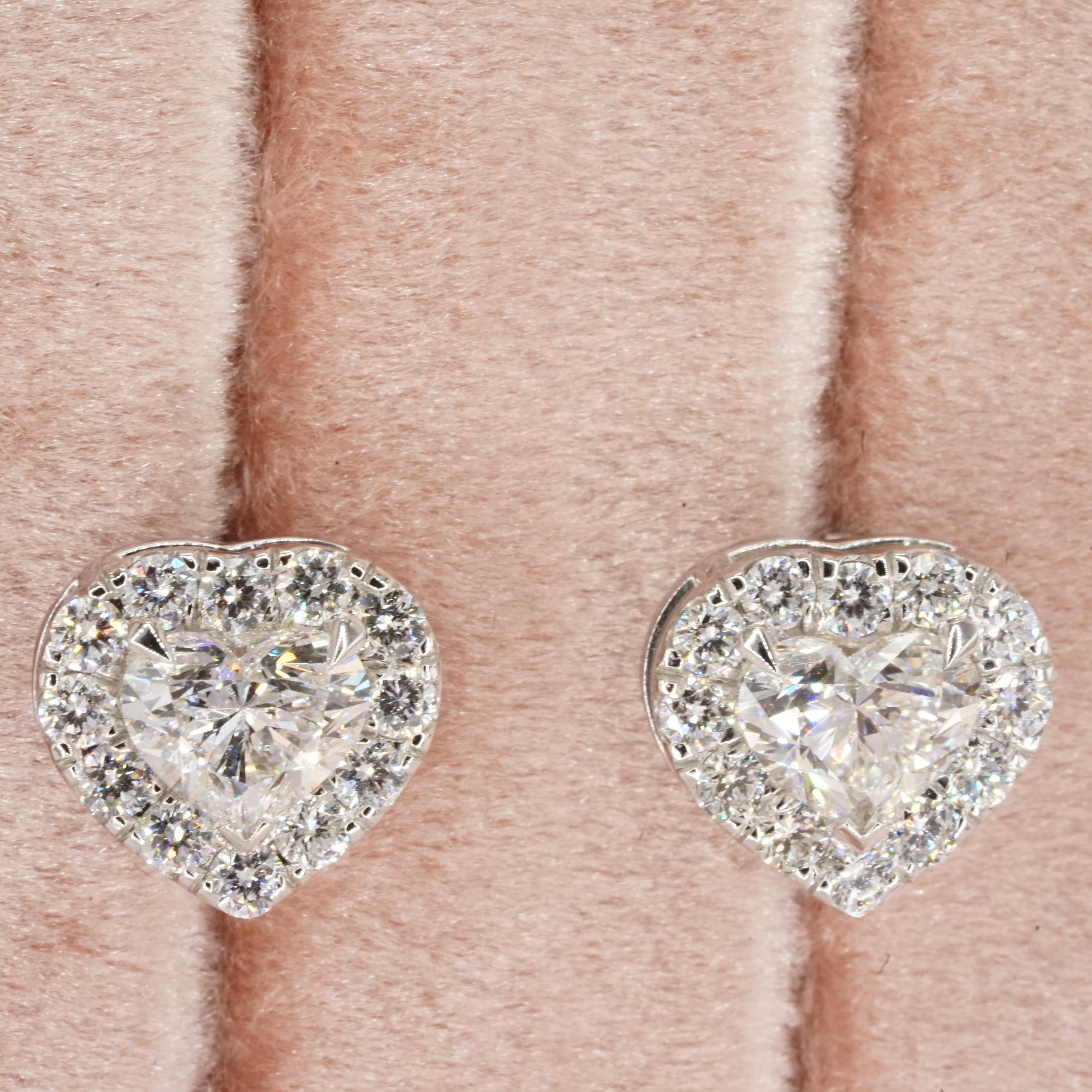 GIA Certified 2 Carat Heart Shape Diamond Stud D/E Color VVS1 Clarity In condizioni Nuovo in vendita a Chicago, IL