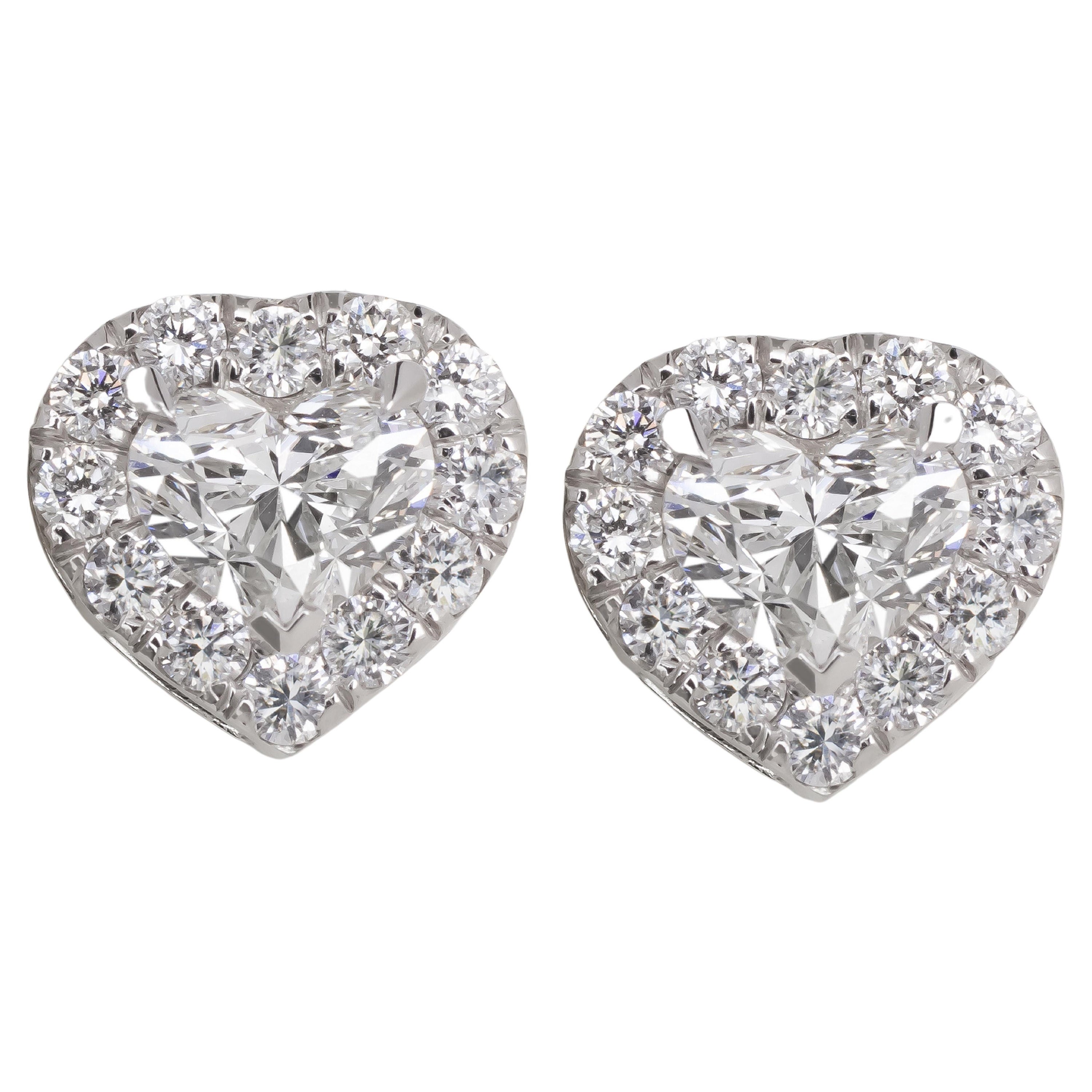 GIA-zertifizierter 2 Karat herzförmiger Diamant-Ohrstecker in Herzform D/E Farbe VVS1 Reinheit