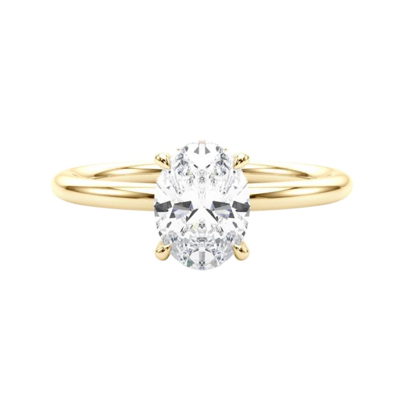 Anello con diamante ovale nascosto da 2 carati in oro giallo 18 carati certificato GIA