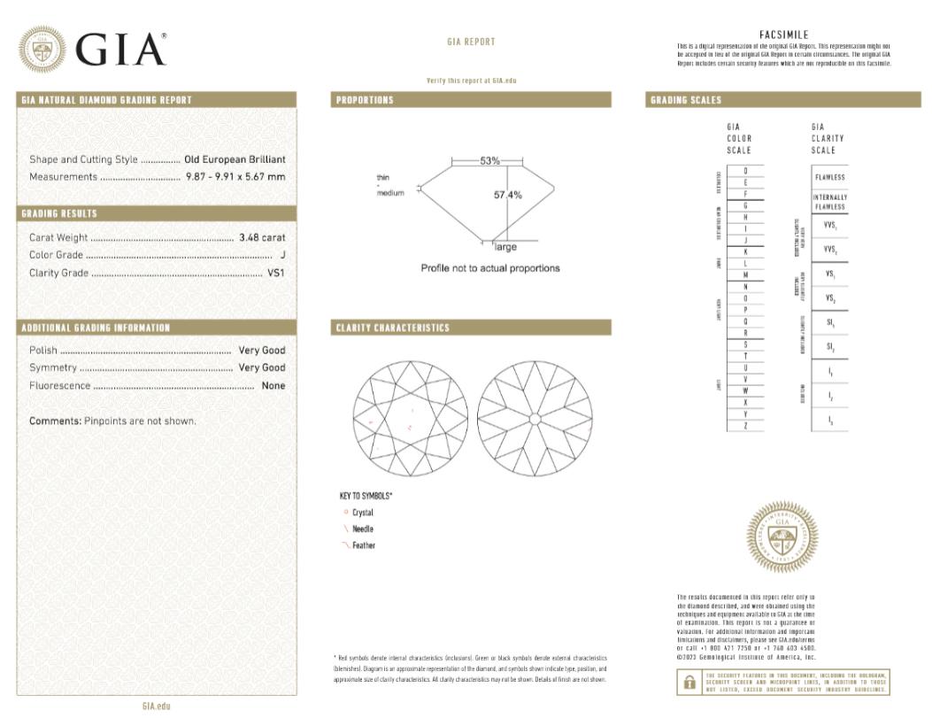 GIA Certificado 2 Quilates J color VS2 Antiguo Diamante talla europea Anillo de Platino Corte europeo antiguo en venta