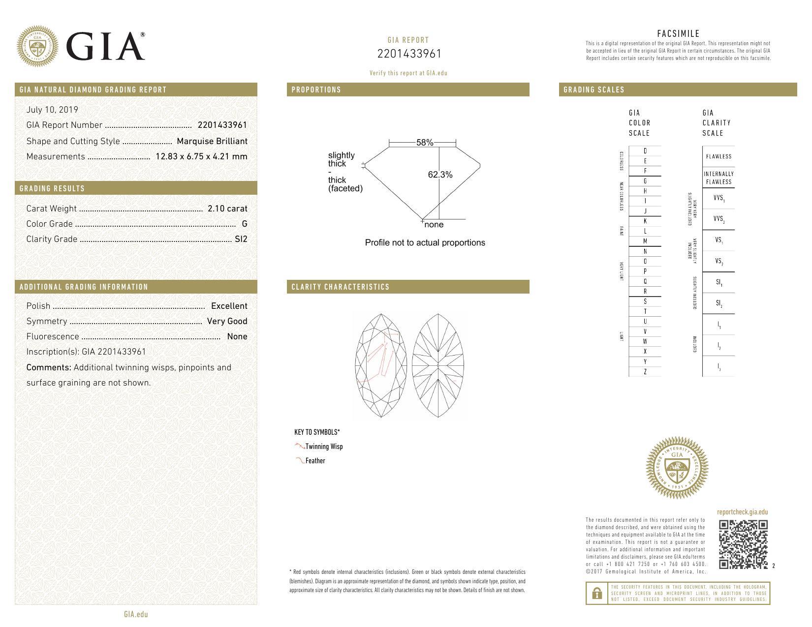 De las mujeres Anillo de diamantes en platino de tres piedras marquesa y baguette de 2,24 quilates con certificado GIA en venta