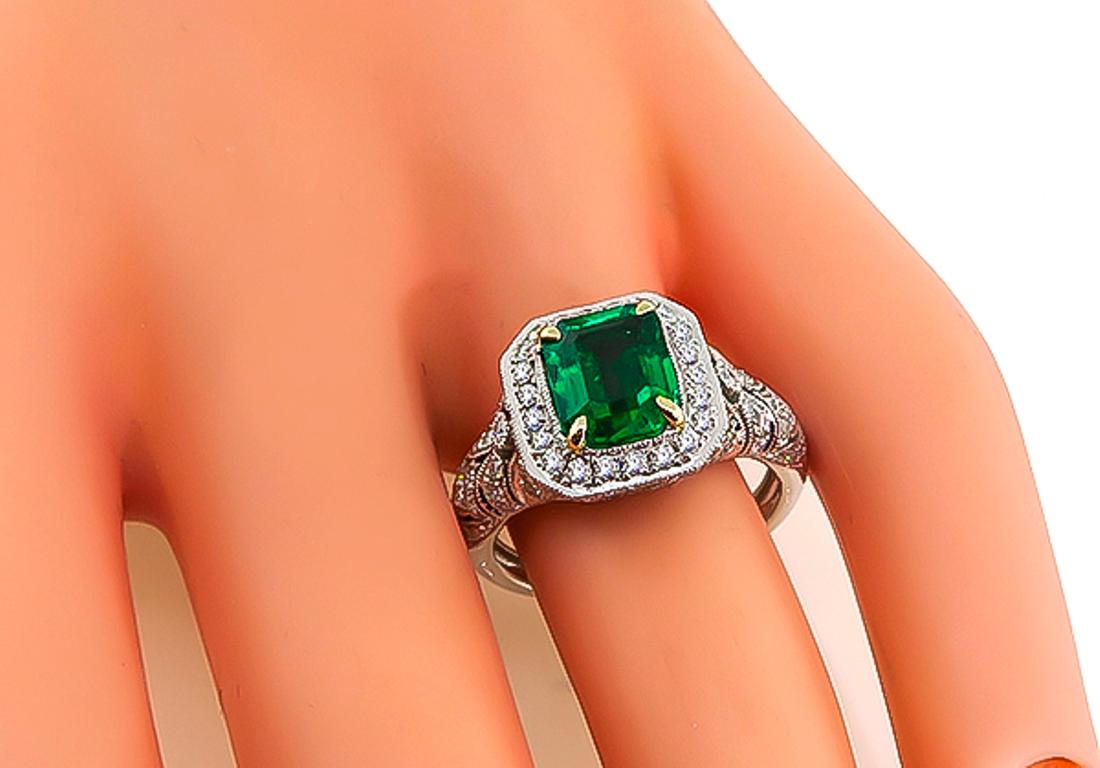 Emerald Cut GIA Certified 2 Carat Natural Colombian Emerald Diamond Gold Ring