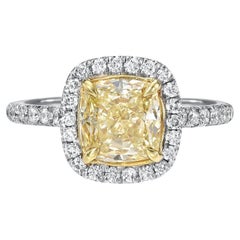 GIA-zertifizierter 2 Karat natürlicher gelber Fancy-Diamantring mit Kissenschliff