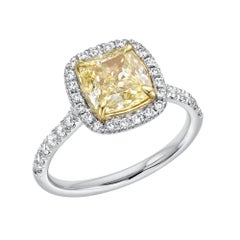 GIA Certified 2 Carat Natural Fancy Yellow Diamond Cushion Cut Ring