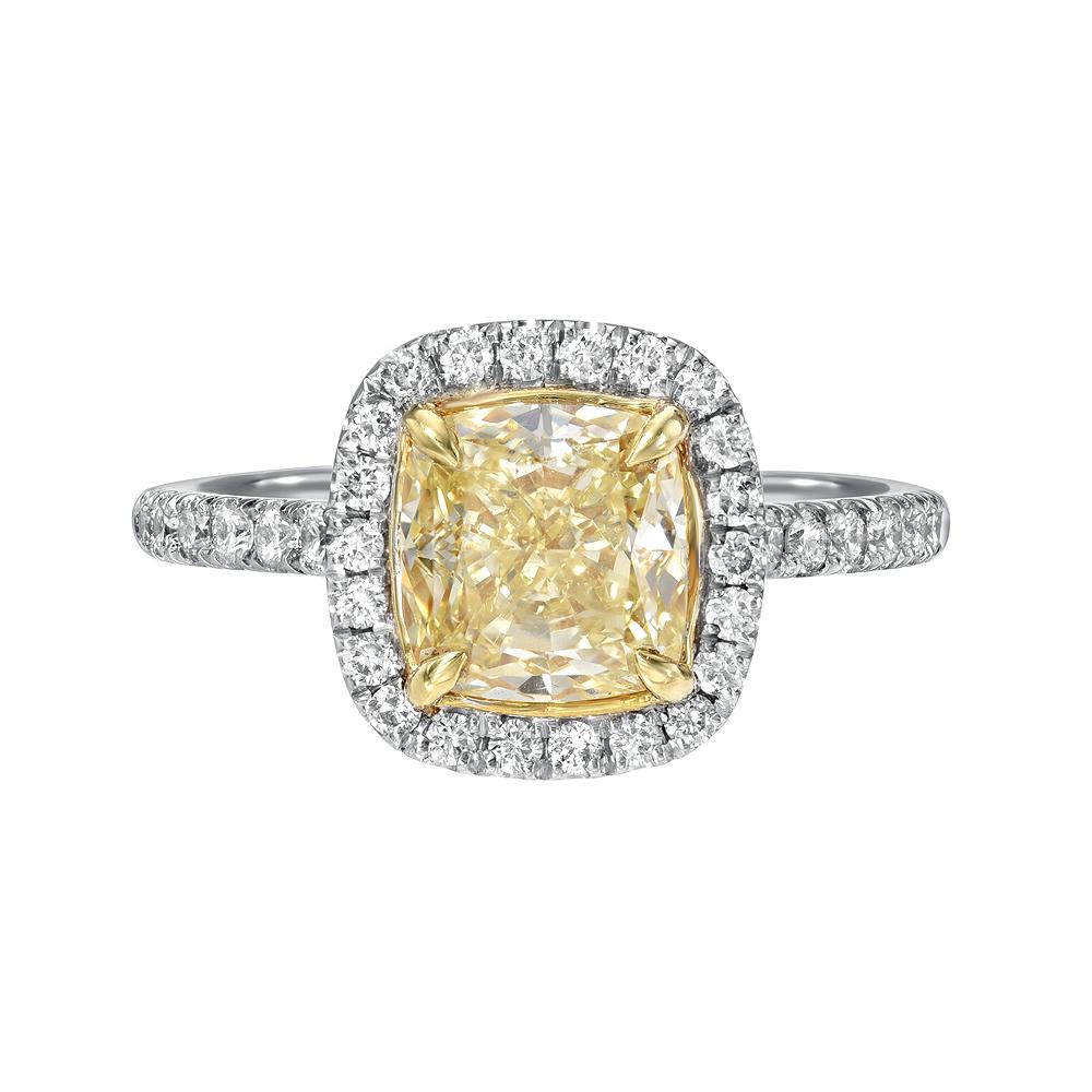 For Sale:  GIA Certified 2 Carat Natural Fancy Yellow Diamond Cushion Cut Ring 3