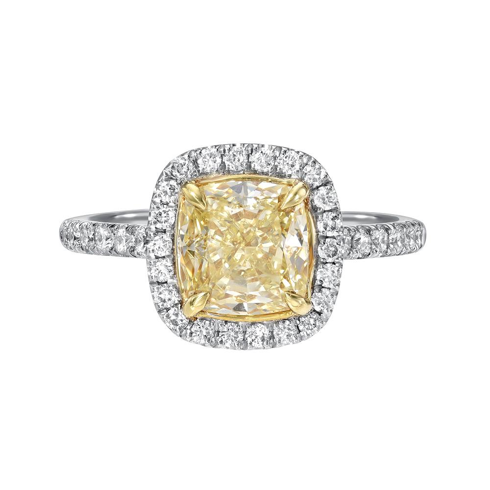 For Sale:  GIA Certified 2 Carat Natural Fancy Yellow Diamond Cushion Cut Ring 4