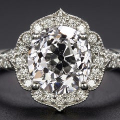GIA Certified 2 Carat Old European Cut Diamond Scalloped Halo Ring