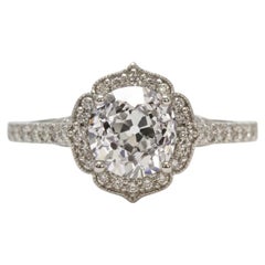 GIA Certified 2 Carat Old European Cut Diamond Scalloped Halo Ring