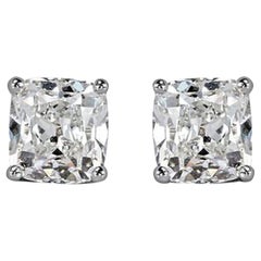 GIA Certified 2 Carat Old Mine Cut Cushion Cut Diamond Studs D E COLOR