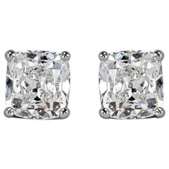 GIA Certified 2 Carat Old Mine Cut Cushion Cut Diamond Studs F Color