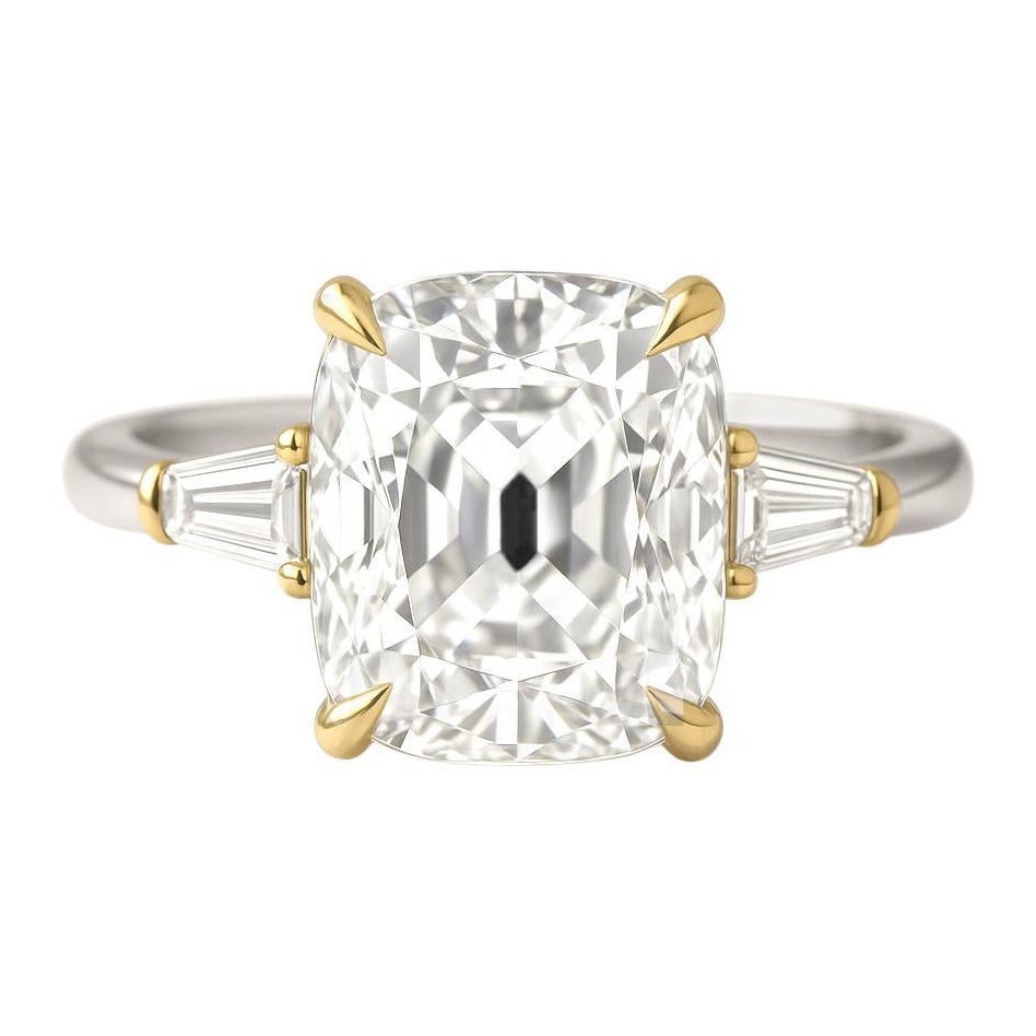 Bague de fiançailles en platine et or certifiée GIA de 2 carats de diamants taillés dans une ancienne mine