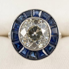 GIA Certified 2 Carat Old Mine Cut Diamond Sapphire Art Deco Ring
