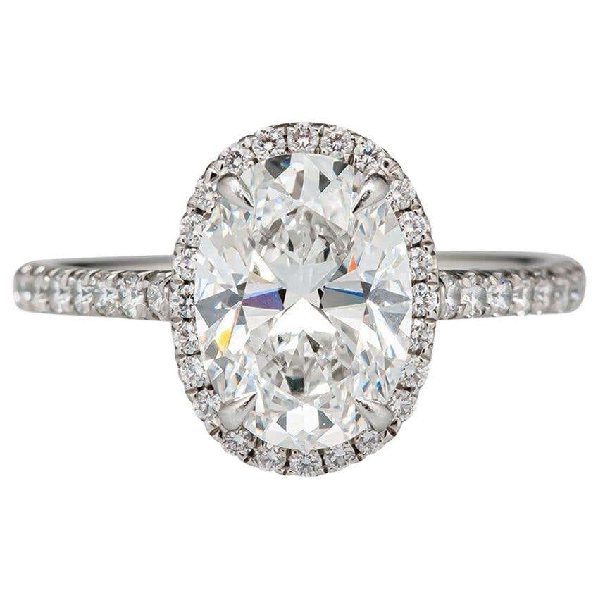 Classic Diamond Halo Engagement Ring with Diamonds on the Legs For Sale ...