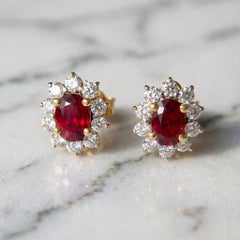 GIA Certified 2 Carat Oval Ruby Flower Earrings