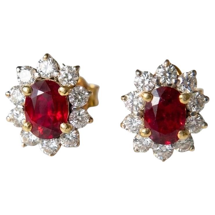 GIA Certified 2 Carat Oval Ruby Flower Earrings