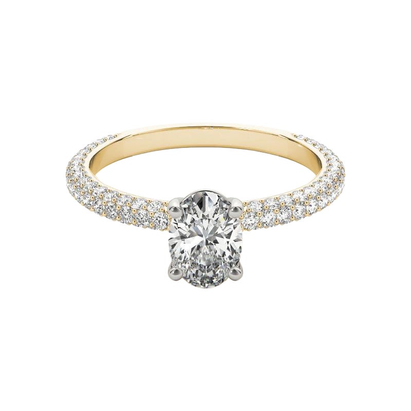 GIA Certified 2 Carat Oval Solitaire Pave 18K Yellow Gold Diamond Ring